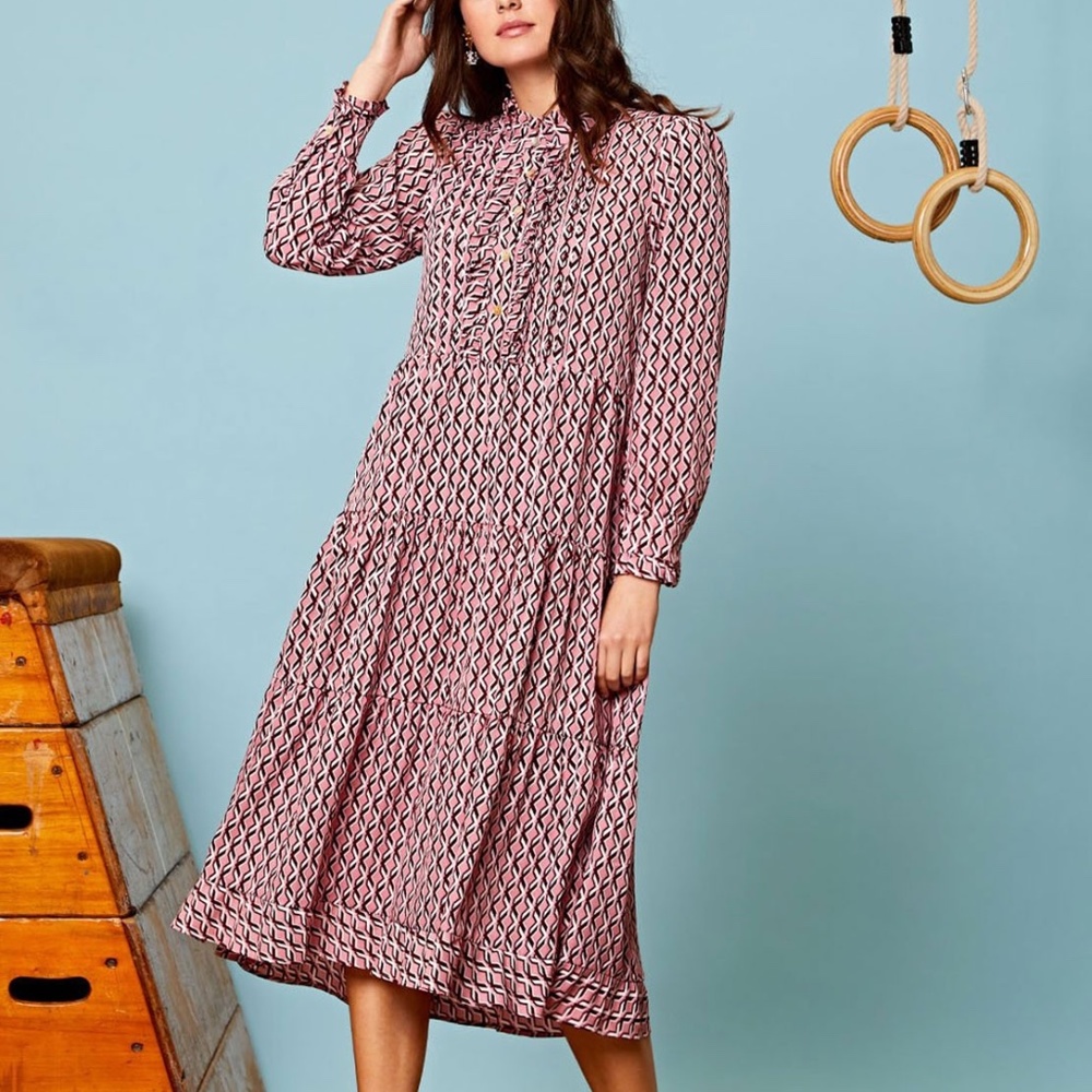 Sister Jane Blythe Geo Print pink/burgundy midi dress